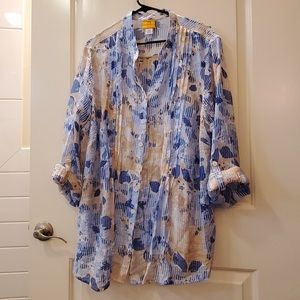 RUBY RD. Mandarin Collar Button-down Blouse